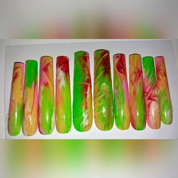 Hand crafted custom cateye 10pc xxl long acrylic presson luminous nails sz large - Picture 3 of 8